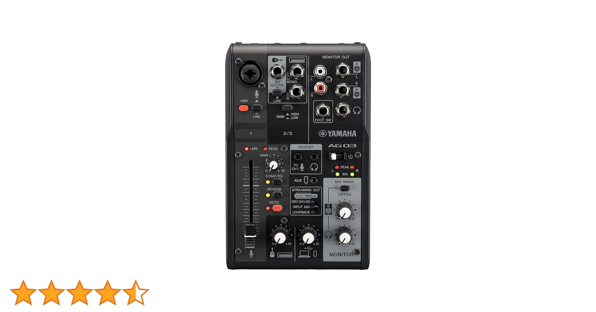 Yamaha AG03 MK2 Black 3-Channel Live Streaming Loopback Mixer/USB